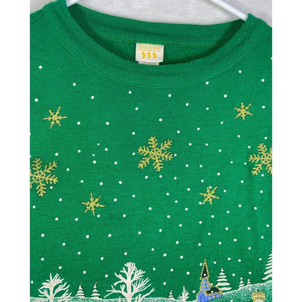 Vtg Holiday Time Christmas Sweatshirt Fleece L Ugly Sweater Village Made in USA - Picture 3 of 10